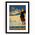 Vintage Switzerland Ski Poster - Skiing in the Alps Art Print