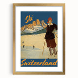 Vintage Switzerland Ski Poster - Skiing in the Alps Art Print