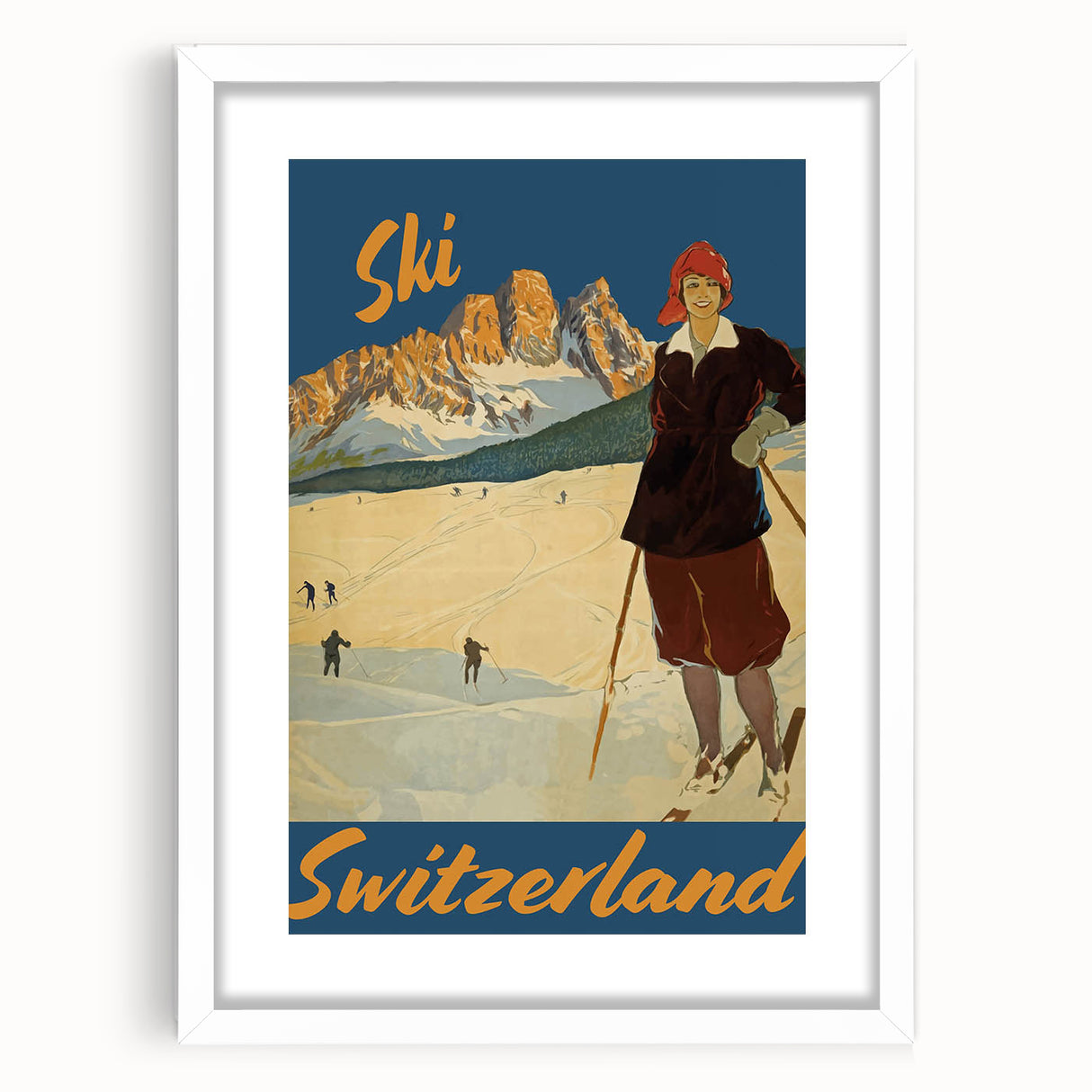 Vintage Switzerland Ski Poster - Skiing in the Alps Art Print
