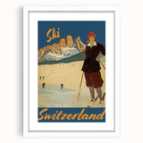 Vintage Switzerland Ski Poster - Skiing in the Alps Art Print