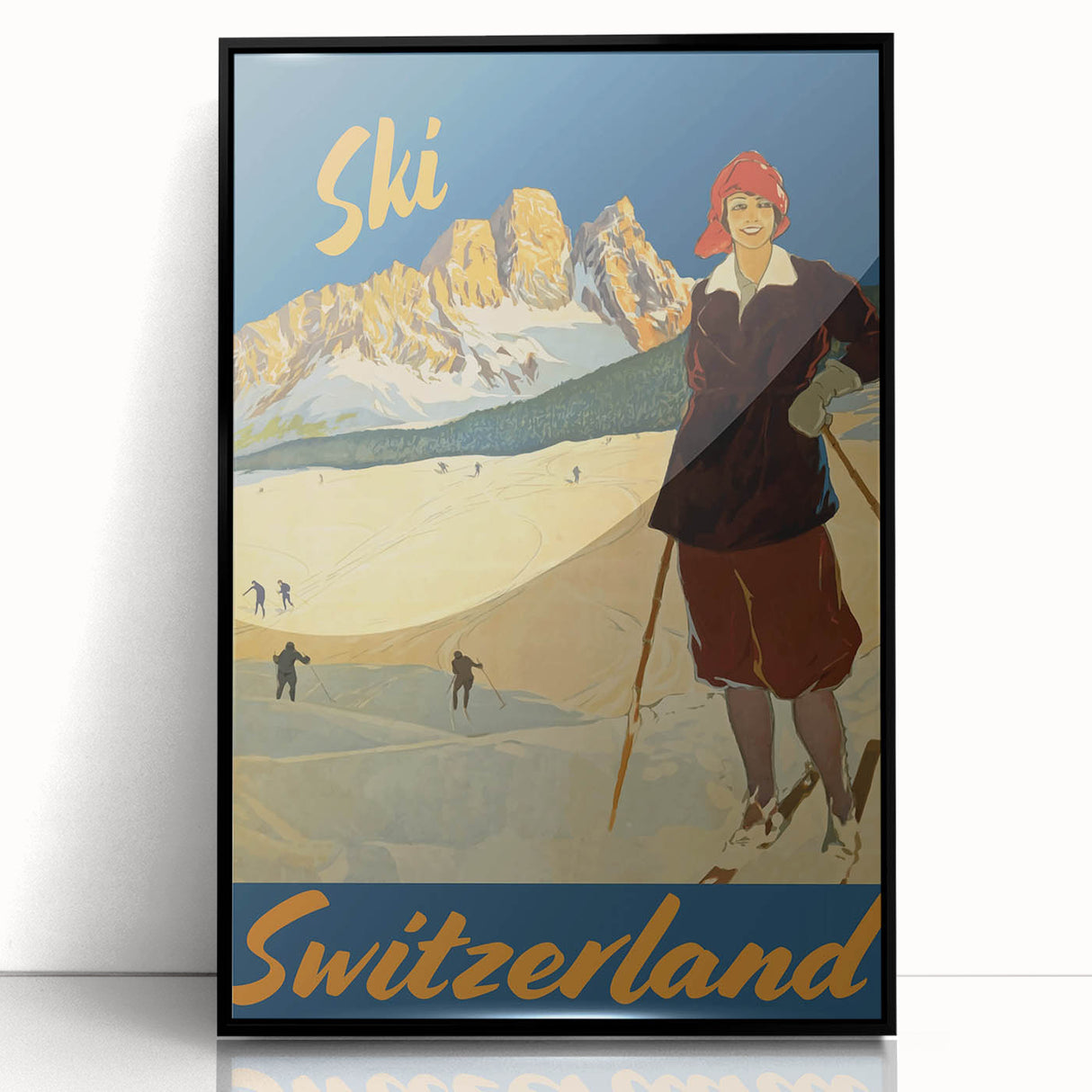 Vintage Switzerland Ski Poster - Skiing in the Alps Art Print