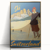Vintage Switzerland Ski Poster - Skiing in the Alps Art Print