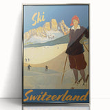 Vintage Switzerland Ski Poster - Skiing in the Alps Art Print
