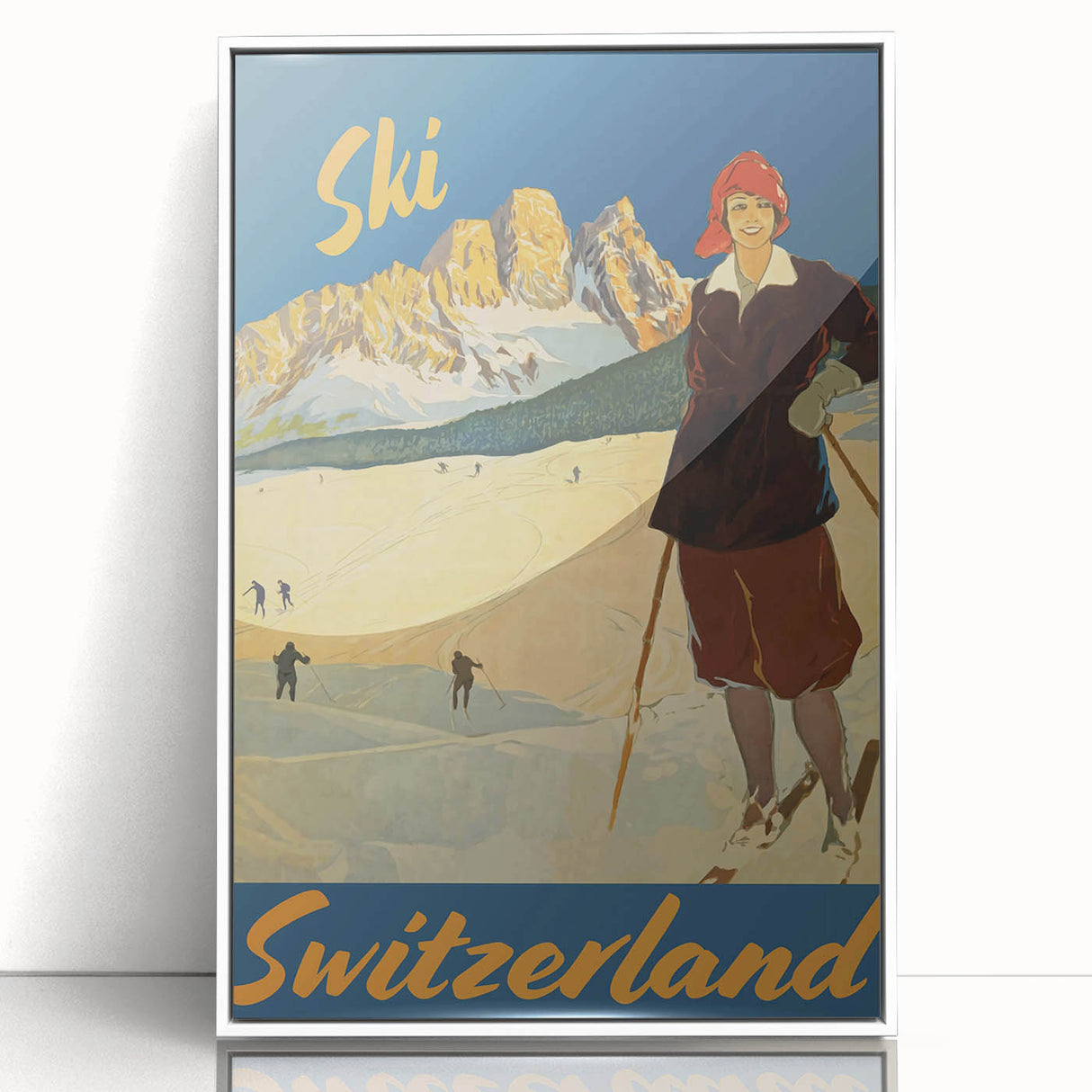 Vintage Switzerland Ski Poster - Skiing in the Alps Art Print