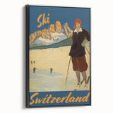 Vintage Switzerland Ski Poster - Skiing in the Alps Art Print