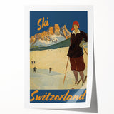Vintage Switzerland Ski Poster - Skiing in the Alps Art Print