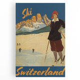 Vintage Switzerland Ski Poster - Skiing in the Alps Art Print