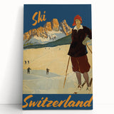 Vintage Switzerland Ski Poster - Skiing in the Alps Art Print