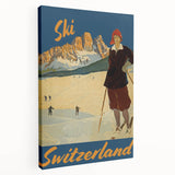 Vintage Switzerland Ski Poster - Skiing in the Alps Art Print