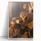 Art deco poster depicting a stylized fall scene in muted orange and brown tones, framed acrylic.