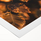 Art deco poster featuring a stylized autumnal scene in warm orange and brown tones on rolled canvas.