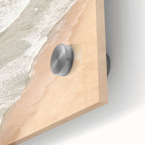 Large abstract wall art in vibrant orange and blue tones on acrylic glass, ideal for dining room ambiance.