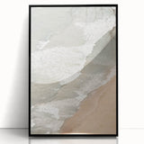 Large abstract wall art featuring swirls of blue and white on acrylic, framed in black.