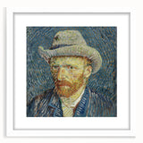 Textured abstract art print depicting swirling blue and yellow patterns, framed in white, suitable for bedroom decor.