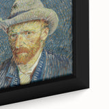 Close-up of a textured, extra large framed canvas featuring a Van Gogh-inspired colorful art scene.
