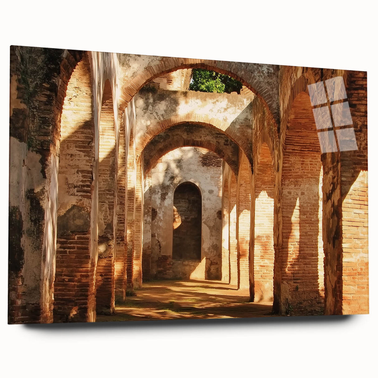 Acrylic glass artwork depicting a stunning landscape with a majestic castle, showcasing vibrant colors and intricate details, ideal for home décor or gallery display.