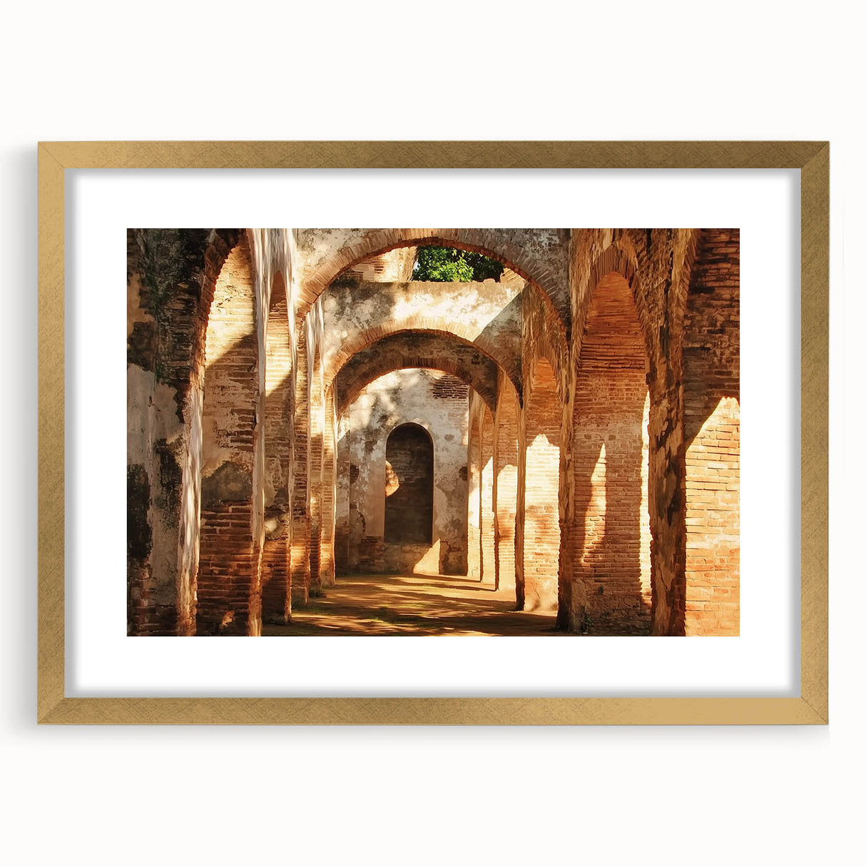 Elegant gold-framed landscape artwork featuring a majestic castle surrounded by lush greenery, perfect for enhancing any room's decor. Ideal for art enthusiasts.