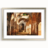 Elegant silver-framed landscape artwork depicting a majestic castle surrounded by lush greenery, complete with a mat for added sophistication, perfect for home decor.
