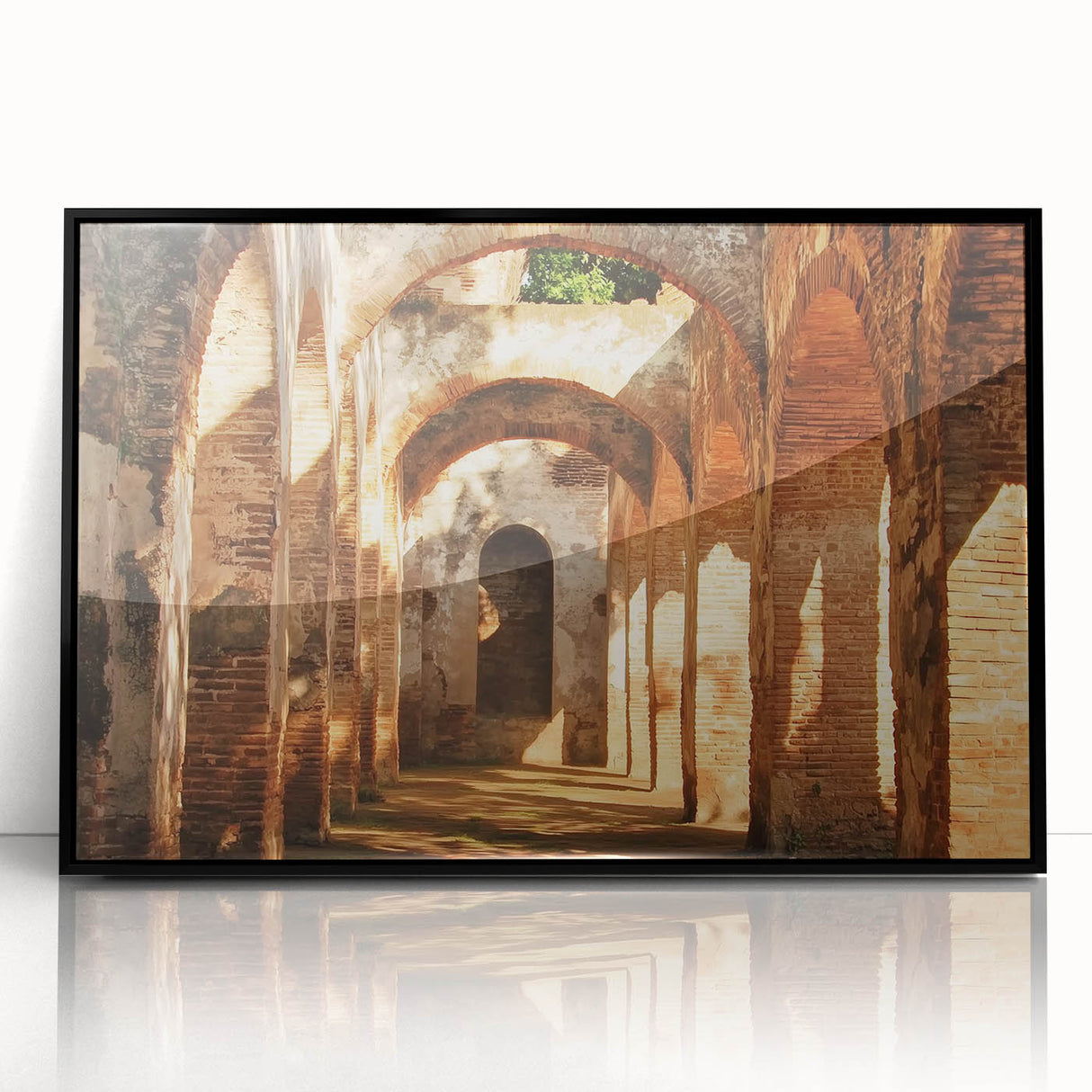 Framed acrylic artwork showcasing a detailed landscape with a majestic castle, highlighted by a sleek black frame, perfect for home decor. Ideal for art lovers.