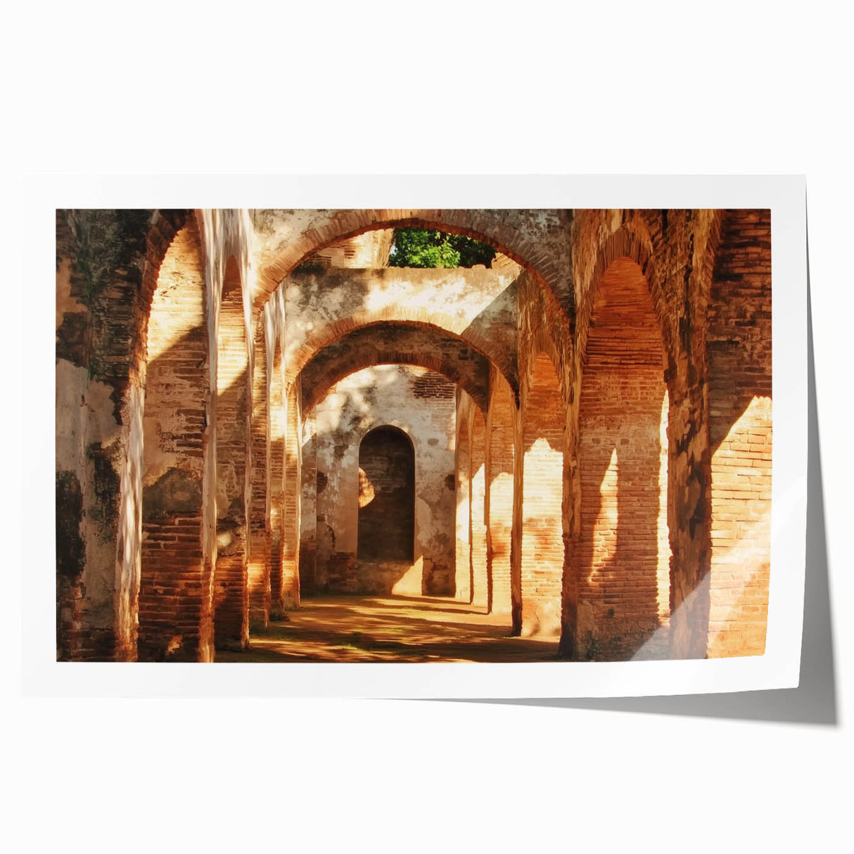 Rolled print of a scenic landscape featuring a majestic castle surrounded by lush greenery, packaged securely in a protective cardboard tube for easy transport.