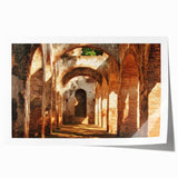 Rolled print of a scenic landscape featuring a majestic castle surrounded by lush greenery, packaged securely in a protective cardboard tube for easy transport.