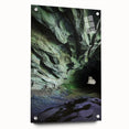 Acrylic landscape artwork showcasing a vibrant cave scene, displayed in a side view with decorative pins. Perfect for enhancing modern home decor.