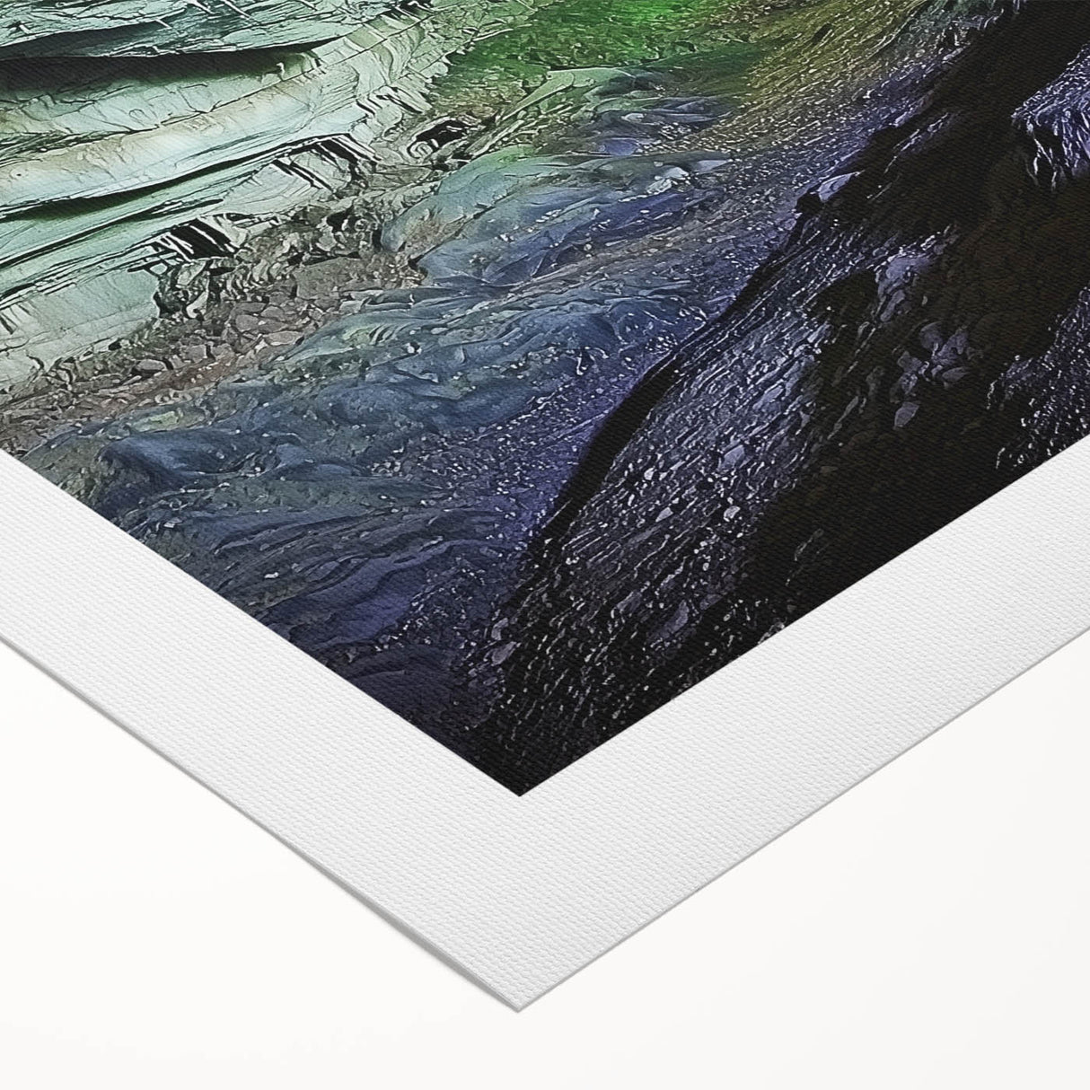 Vibrant rolled canvas showcasing a stunning landscape design featuring intricate cave formations, ideal for home decor and art enthusiasts, presented in a durable cardboard tube.