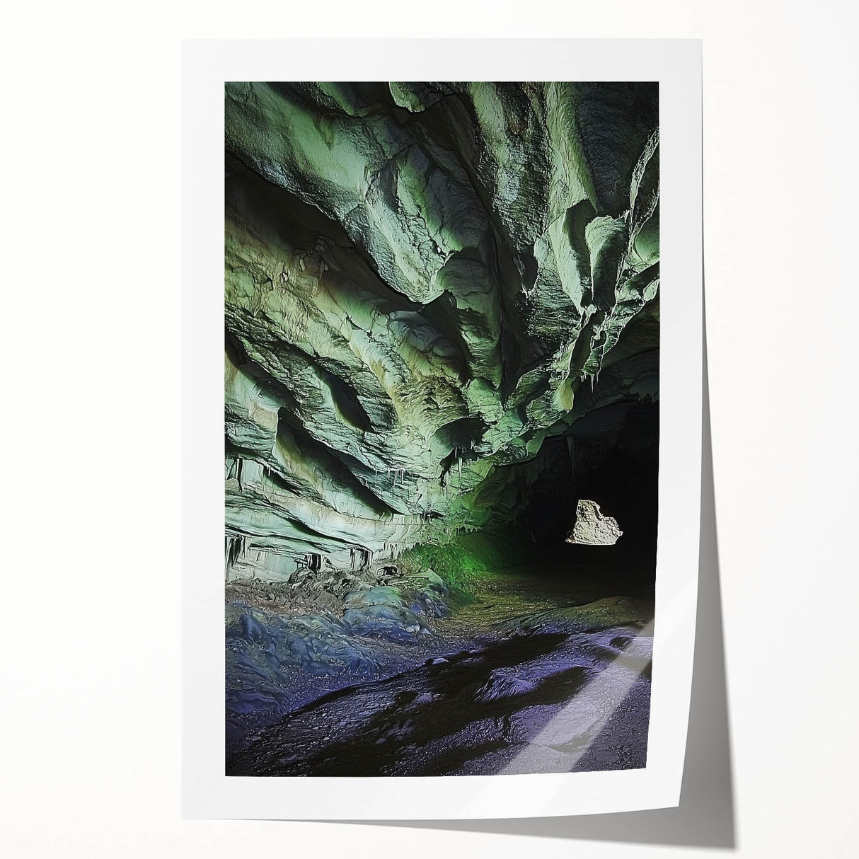 Stunning landscape cave art print showcasing vibrant colors and intricate designs, rolled for easy transport and display, perfect for home decor enthusiasts.