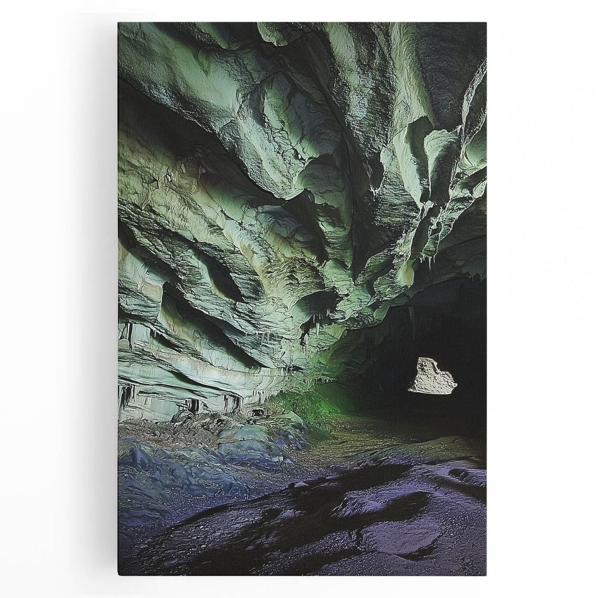 Stretched canvas artwork showcasing a vibrant landscape with intricate cave formations, perfect for enhancing home decor and adding a touch of nature's beauty.