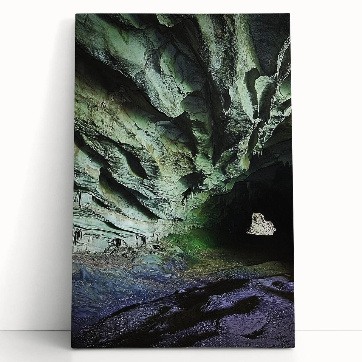 Stretched canvas artwork showcasing a vibrant landscape with intricate cave formations, perfect for modern home decor. The piece emphasizes natural beauty and artistic detail, ideal for adding character to any living space.