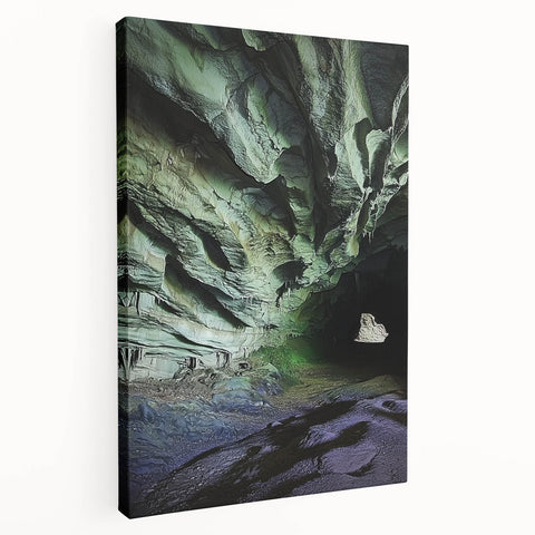 Stretched canvas artwork depicting a serene cave landscape with vibrant colors and intricate details, ideal for adding a natural touch to home decor.