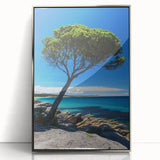 Framed acrylic artwork showcasing a breathtaking landscape of cliffs, featuring vibrant colors and intricate details, ideal for modern home decor.