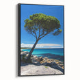 Framed canvas art featuring a breathtaking landscape of cliffs, displayed in a sleek black frame. The artwork captures vibrant colors and intricate details, enhancing any room's decor. Perfect for nature lovers seeking to elevate their living space.