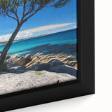 Close-up of a framed canvas depicting vibrant cliffs and landscapes, showcasing rich colors and intricate details, perfect for home décor and nature enthusiasts.