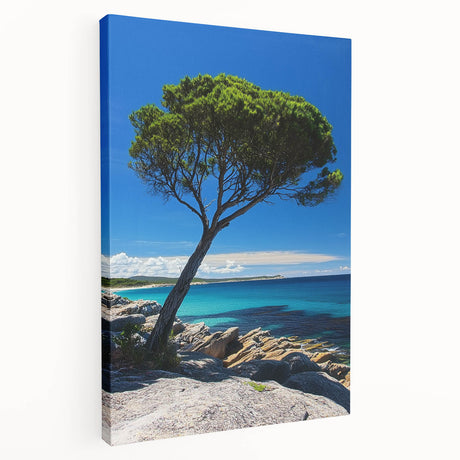 Vibrant landscape canvas depicting cliffs at sunset, showcasing rich oranges and deep blues, ideal for adding warmth to modern home decor.