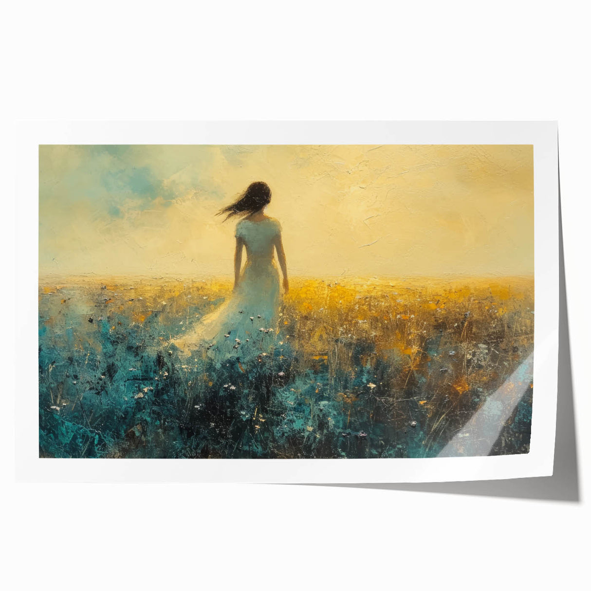 Abstract figurative artwork print showcasing vibrant colors and fluid shapes, elegantly rolled for easy display. Perfect for modern home decor or art enthusiasts.