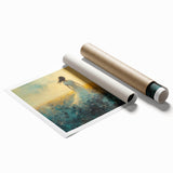 Abstract figurative rolled print showcasing vibrant colors and dynamic shapes, elegantly packaged in a protective cardboard tube, ideal for modern decor.