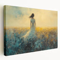 Abstract figurative stretched canvas artwork showcasing vibrant colors and dynamic shapes, displayed in a side view, perfect for modern home decor.