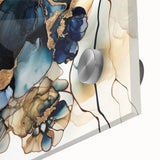 Close-up of vibrant abstract floral wall art design, featuring bold colors and intricate details, displayed on sleek acrylic glass for a modern aesthetic.