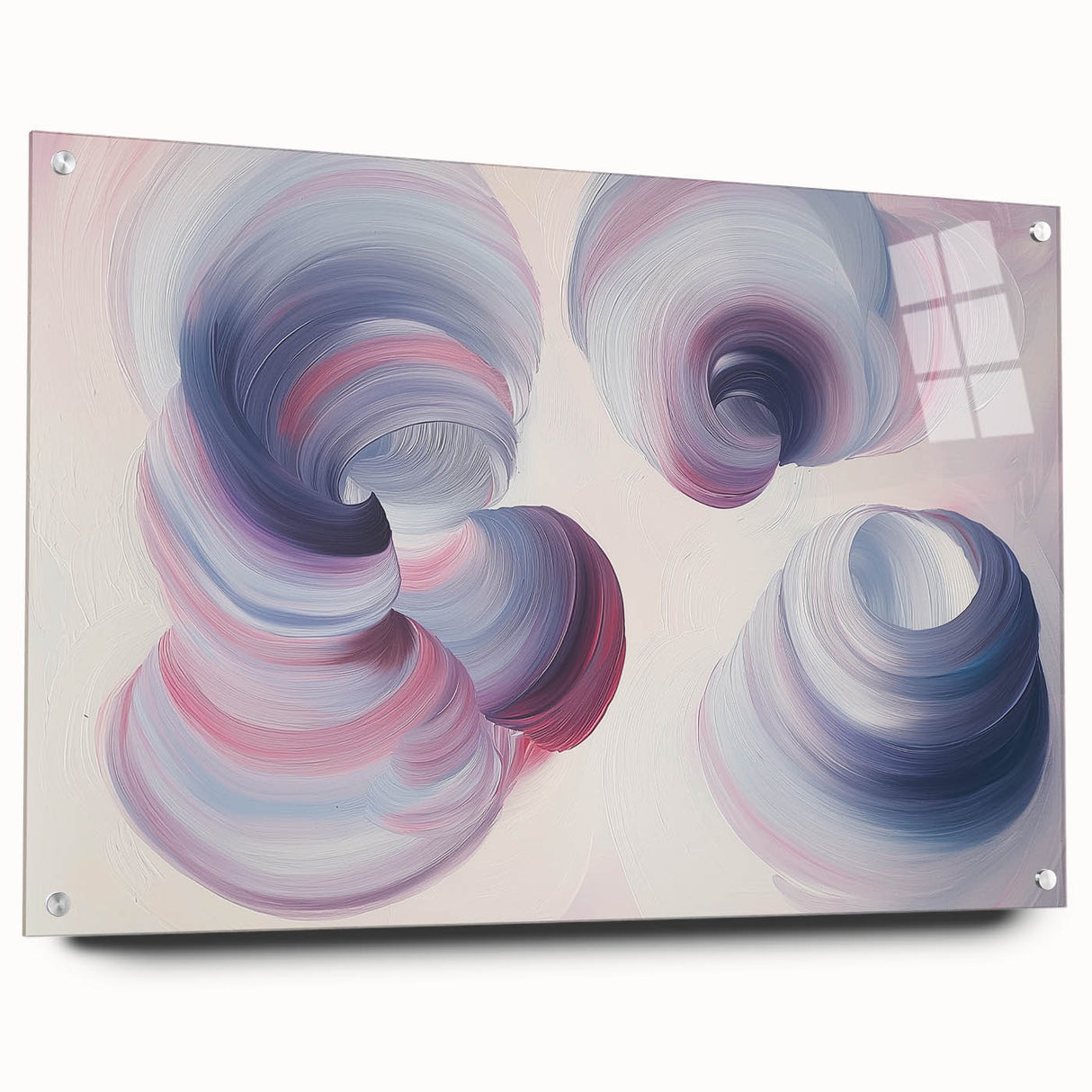 Abstract geometric acrylic glass design in side view, showcasing vibrant colors and intricate patterns, secured with stylish metal pins, perfect for modern decor.