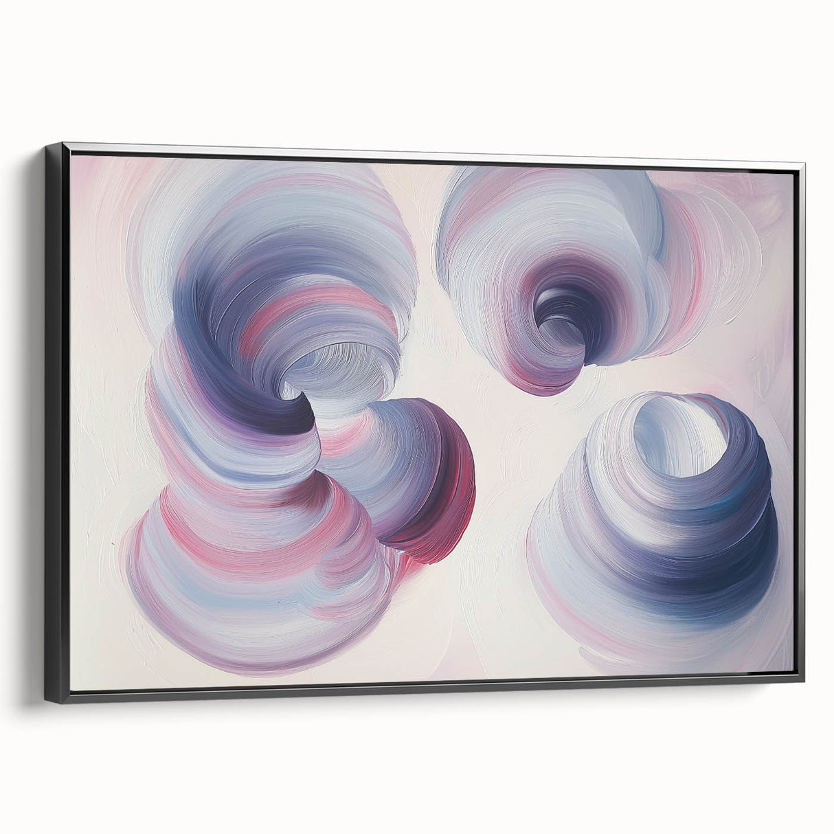 Abstract geometric framed canvas artwork showcasing a striking black design with bold shapes, displayed in a modern setting, perfect for contemporary home decor.