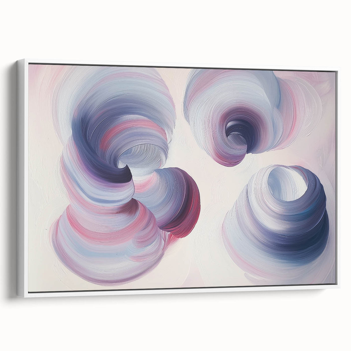 Framed abstract geometric canvas artwork in white, showcasing bold shapes and lines. Ideal for modern decor, adding a contemporary touch to any space.