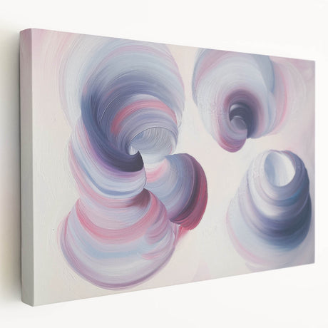 Geometric abstract stretched canvas artwork showcasing vibrant shapes in bold colors, perfect for modern home decor. Side view highlights canvas depth and texture.