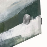 Close-up of vibrant abstract landscape wall art on acrylic glass, showcasing rich colors and intricate textures, perfect for modern home decor accents.