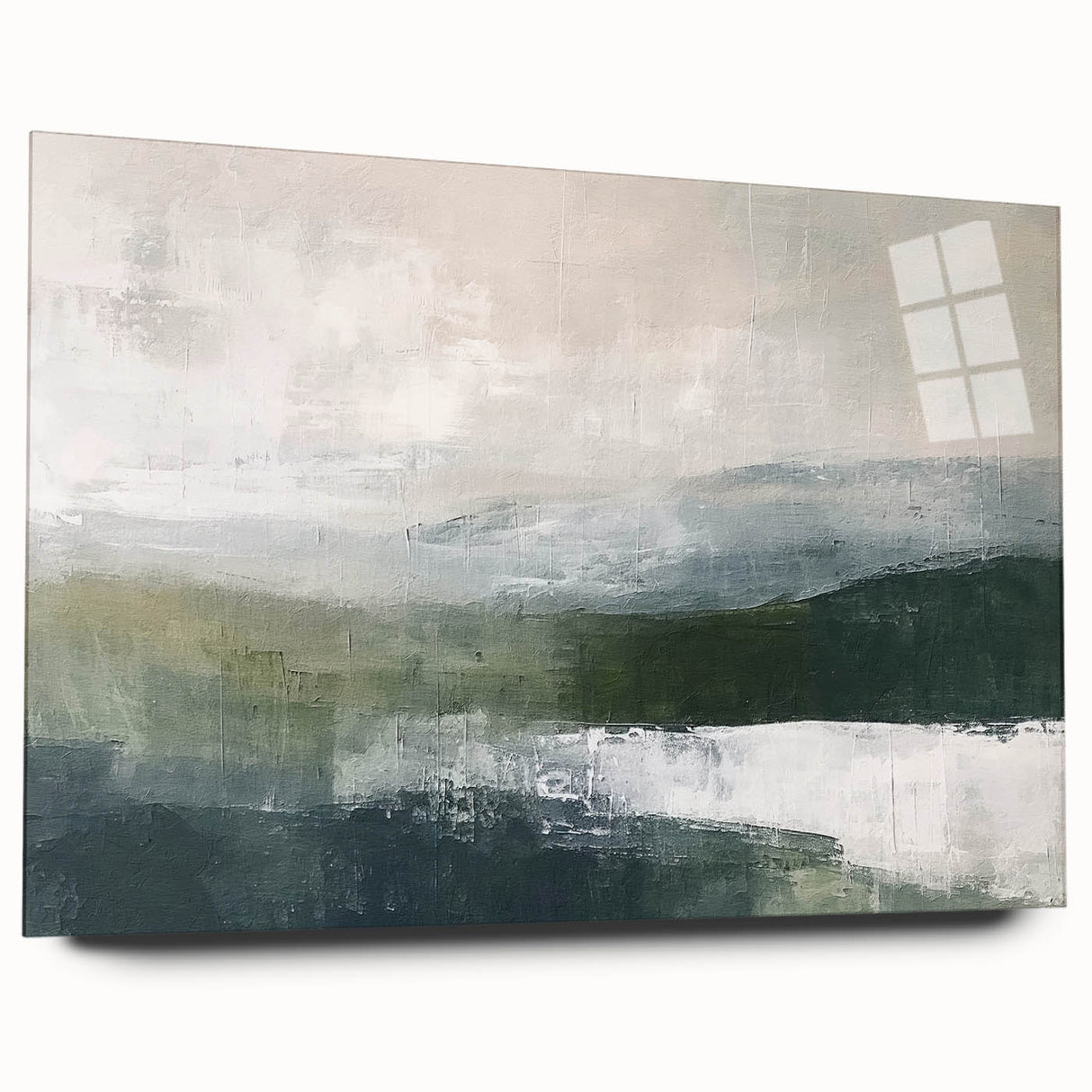 Abstract landscape wall art displayed in acrylic glass, showcasing vibrant colors and intricate details, ideal for modern home decor and artistic ambiance.
