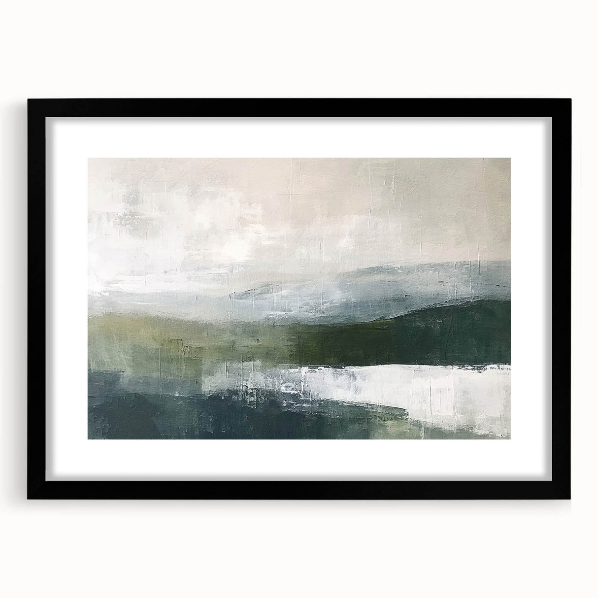 Abstract landscape wall art framed in black, showcasing a vibrant blend of colors and textures, perfect for modern home decor. The artwork is designed to enhance any living space with its striking visual appeal and contemporary style.