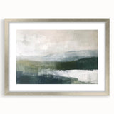 Abstract landscape wall art framed with a silver mat, showcasing vibrant colors and modern design elements, perfect for contemporary home decor.