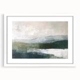 Abstract landscape wall art framed with a white mat, showcasing vibrant colors and geometric patterns, perfect for modern home decor or office spaces.