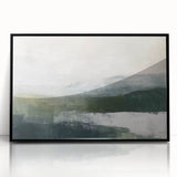 Framed abstract landscape wall art featuring a vibrant blend of colors with a sleek black frame, ideal for modern home decor, adding depth to any room.