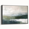 Framed abstract landscape wall art in a sleek black frame, showcasing vibrant colors and dynamic patterns, perfect for modern home decor. Side view highlights the canvas texture and craftsmanship, enhancing visual appeal.